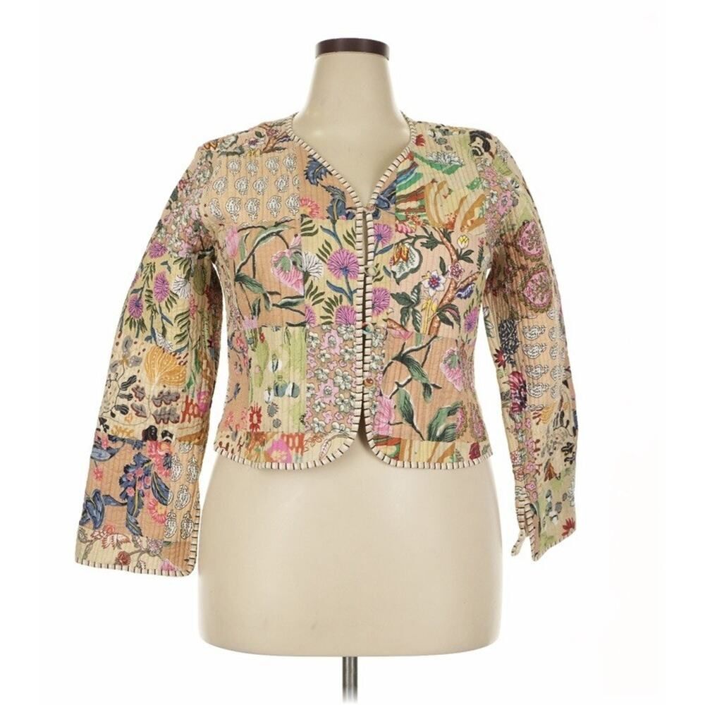 Boho Patchwork Quilted Cotton Jacket 2XL Cropped Floral Cottagecore